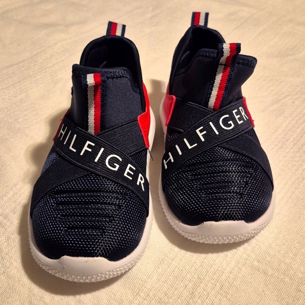 Tommy Hilfiger size 6 toddler slip on shoes, blue & red EUC